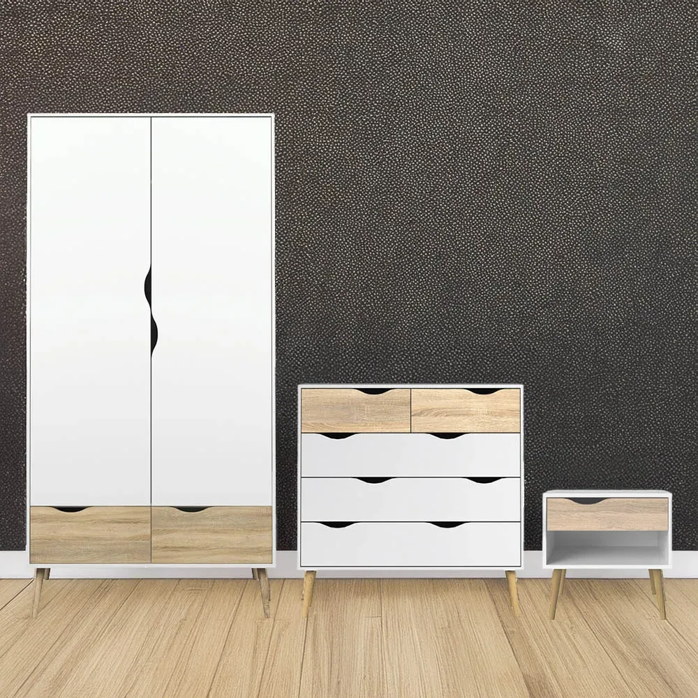 Oslo 4 Piece Bedroom Furniture Set - White, Oak image