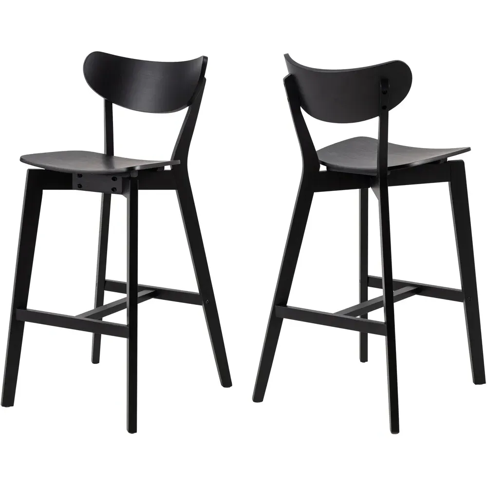 Roxby Bar Stool Set of 2 - Black, Oak Veneer