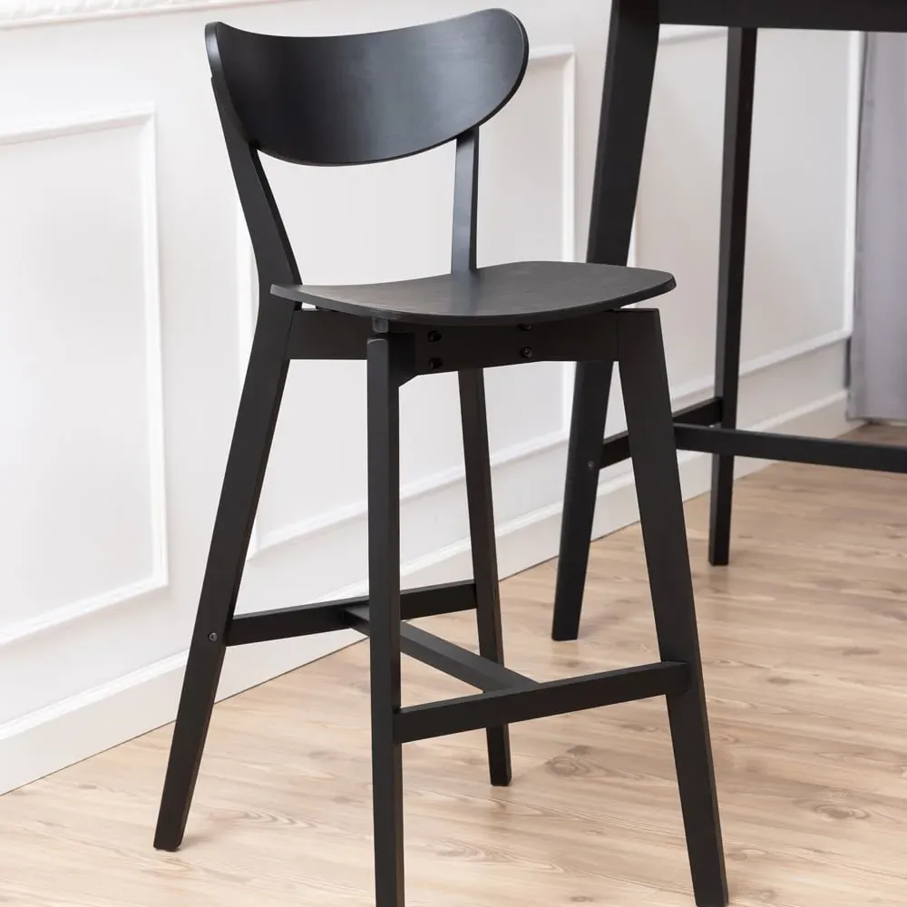 Roxby Bar Stool Set of 2 - Black, Oak Veneer image