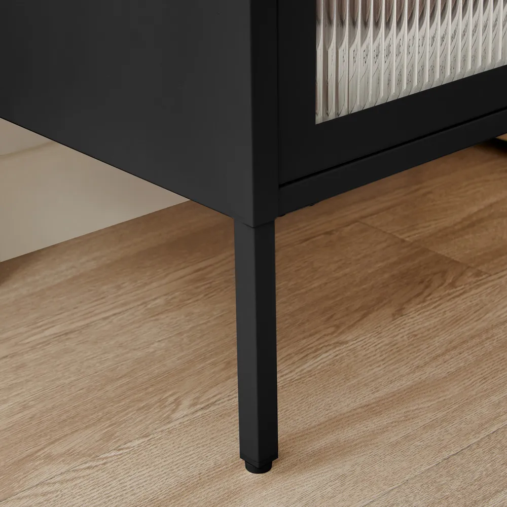 Alba Single Door Bedside Table with Storage - Black, Metal