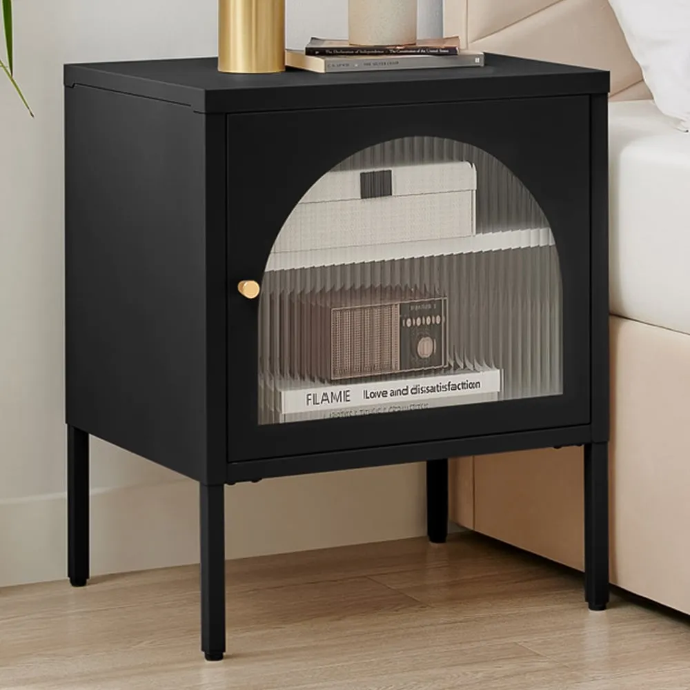 Alba Single Door Bedside Table with Storage - Black, Metal image