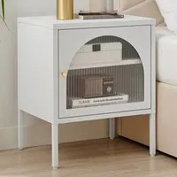 Alba Single Door Bedside Table with Storage - White, Metal