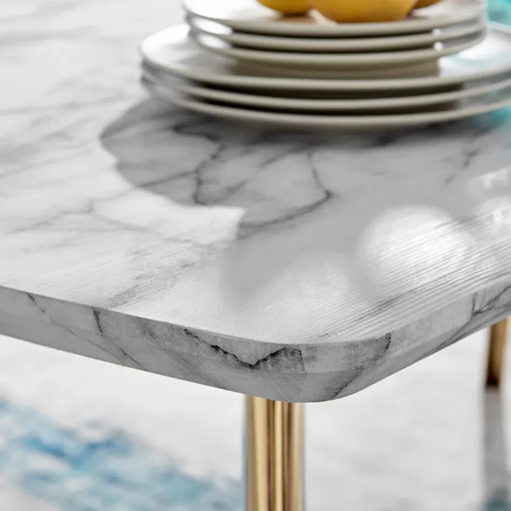 Andros 6 Seater Dining Table - White, Marble Effect