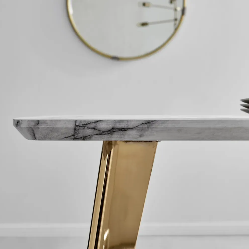 Andros 6 Seater Dining Table - White, Marble Effect