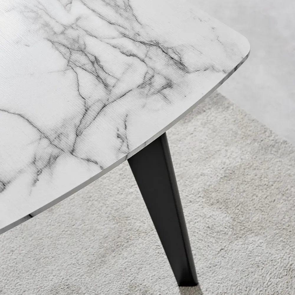 Andros 6 Seater Dining Table - White, Marble Effect