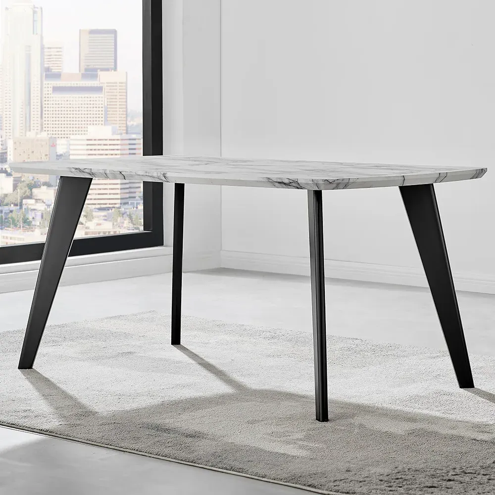 Andros 6 Seater Dining Table - White, Marble Effect image