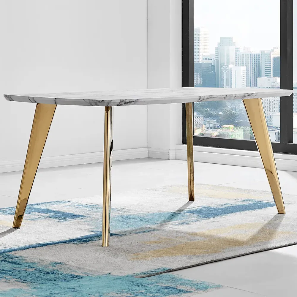 Andros 6 Seater Dining Table - White, Marble Effect