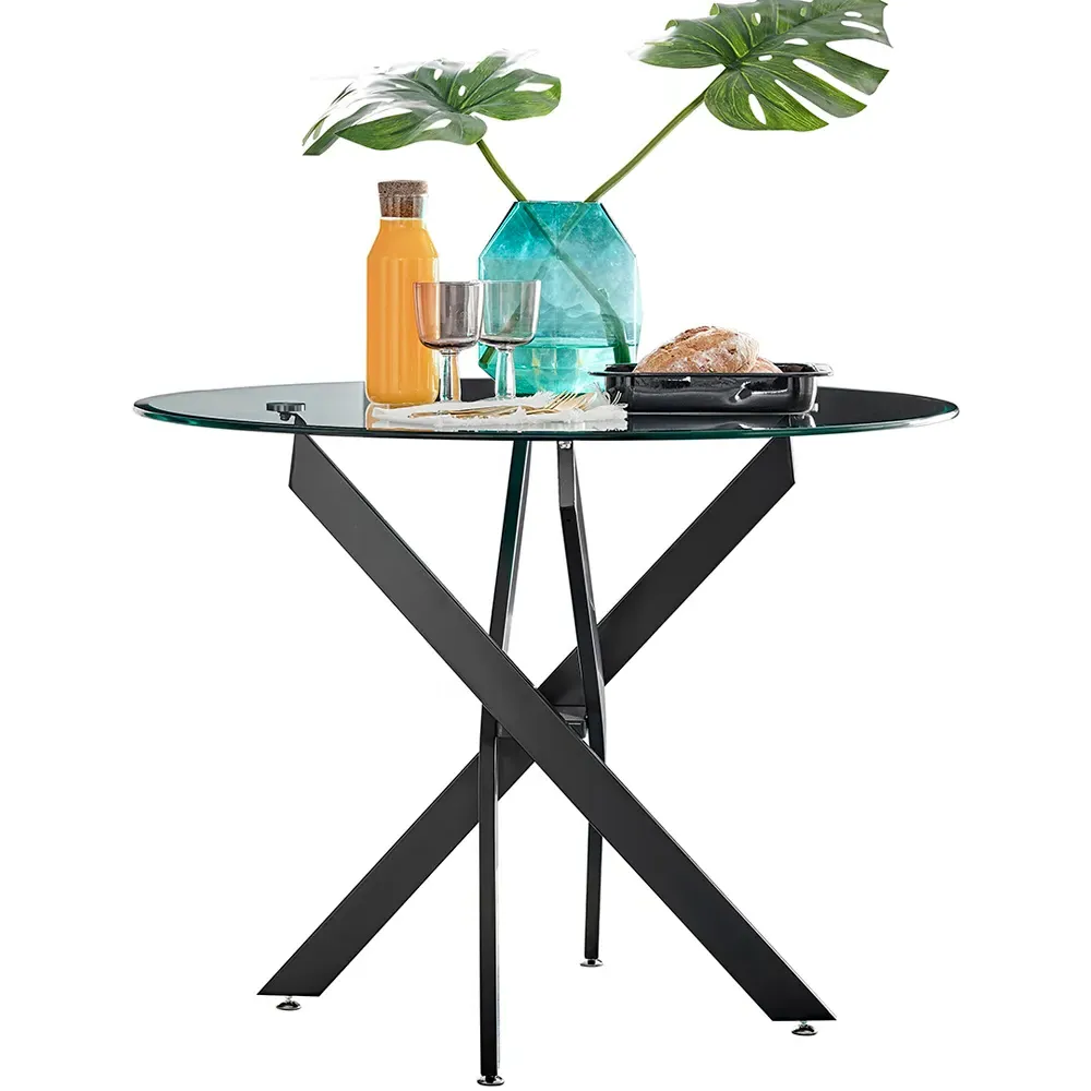 Arona 4-Seater Round Dining Table - Black, Glass