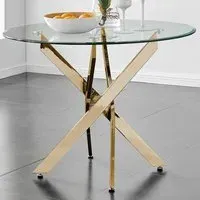 Arona 4-Seater Round Dining Table - Gold, Glass