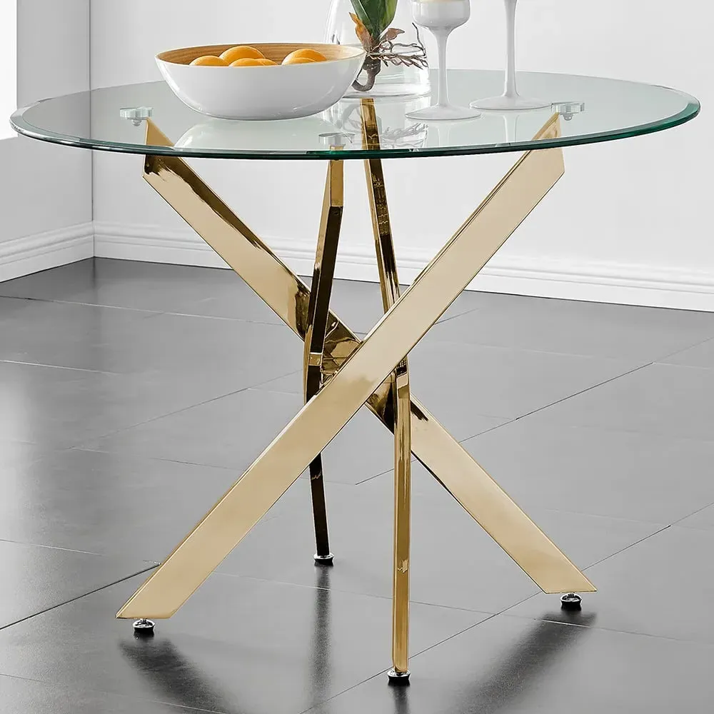 Arona 4-Seater Round Dining Table - Gold, Glass