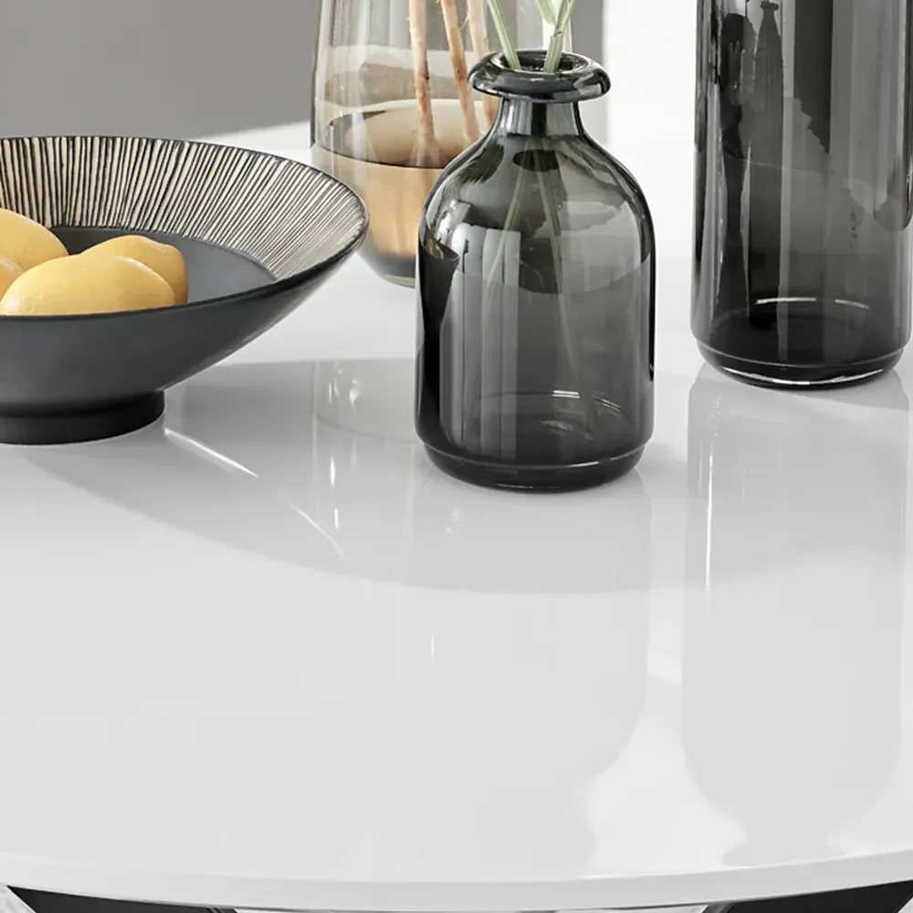 Arona 4-Seater Round Dining Table - White, High Gloss