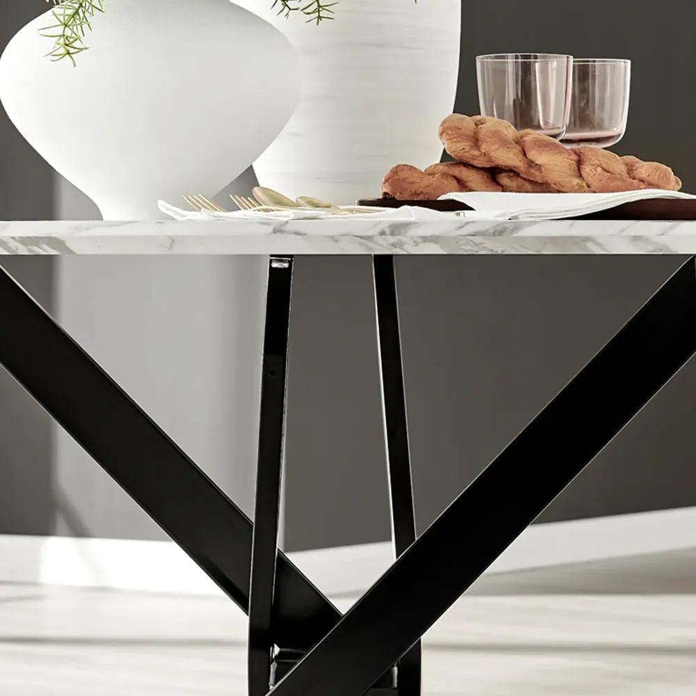 Arona 4-Seater Round Dining Table - White, Marble