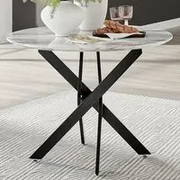 Arona 4-Seater Round Dining Table - White, Marble