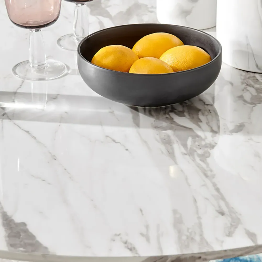 Arona 4-Seater Round Dining Table - White, Marble