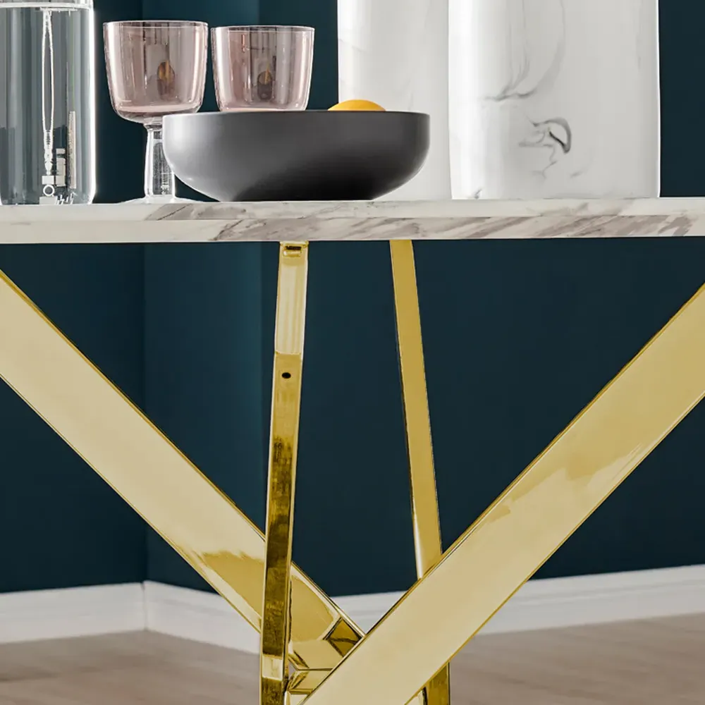 Arona 4-Seater Round Dining Table - White, Marble