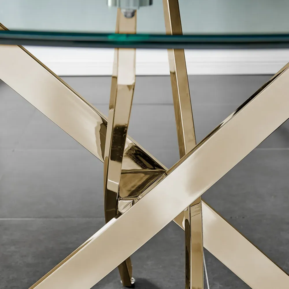 Arona 6-Seater Round Dining Table - Gold, Glass