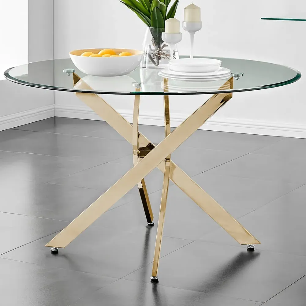Arona 6-Seater Round Dining Table - Gold, Glass