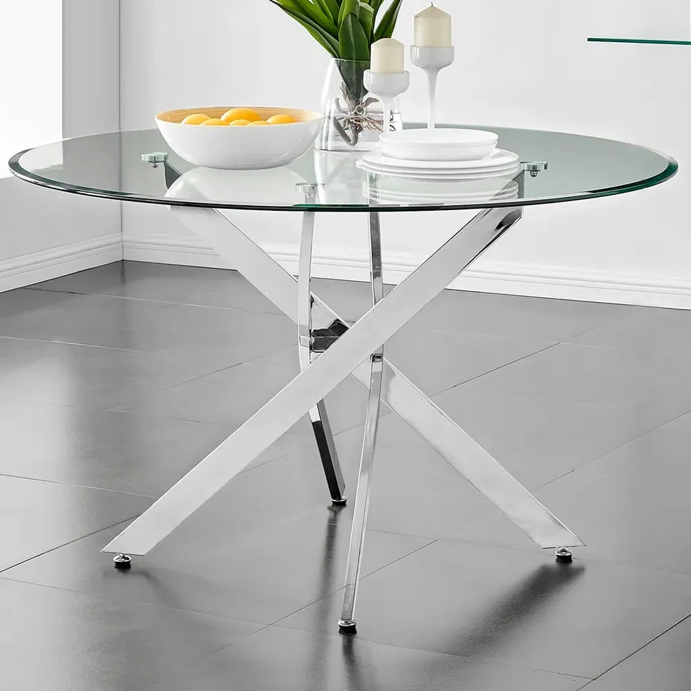 Arona 6-Seater Round Dining Table - Silver, Glass