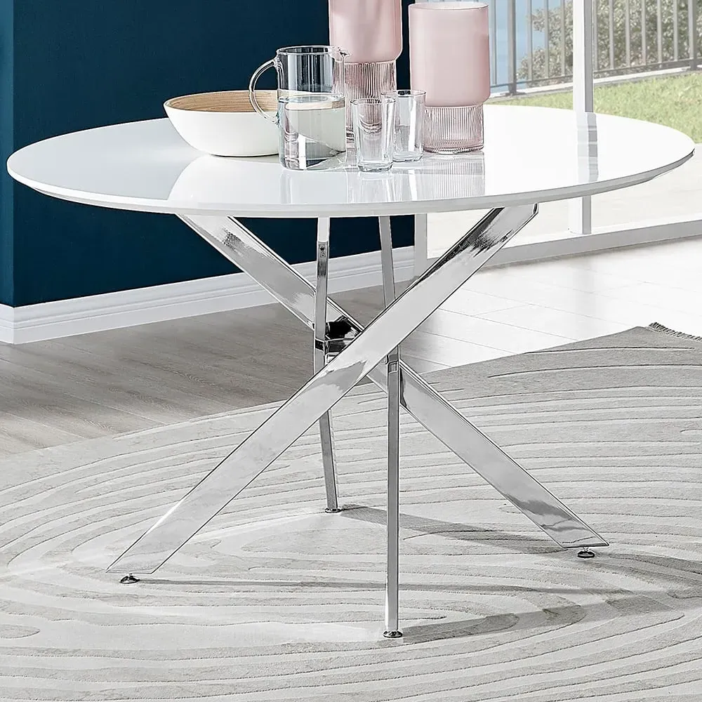 Arona 6-Seater Round Dining Table - White, High Gloss