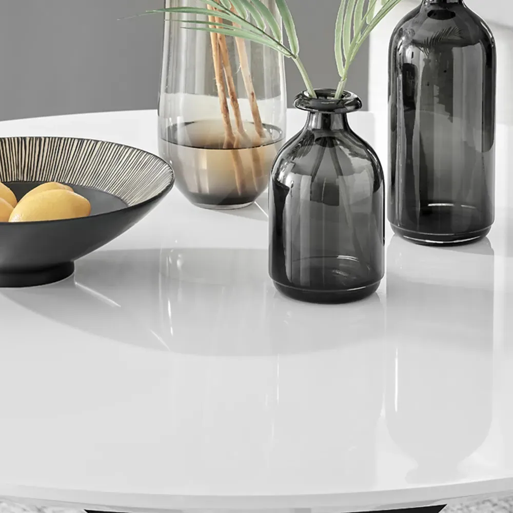 Arona 6-Seater Round Dining Table - White, High Gloss