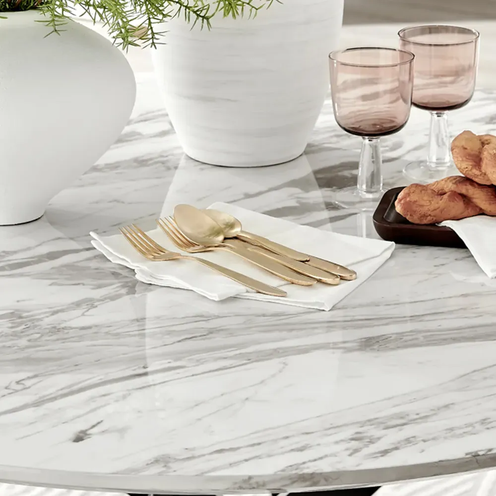 Arona 6-Seater Round Dining Table - White, Marble