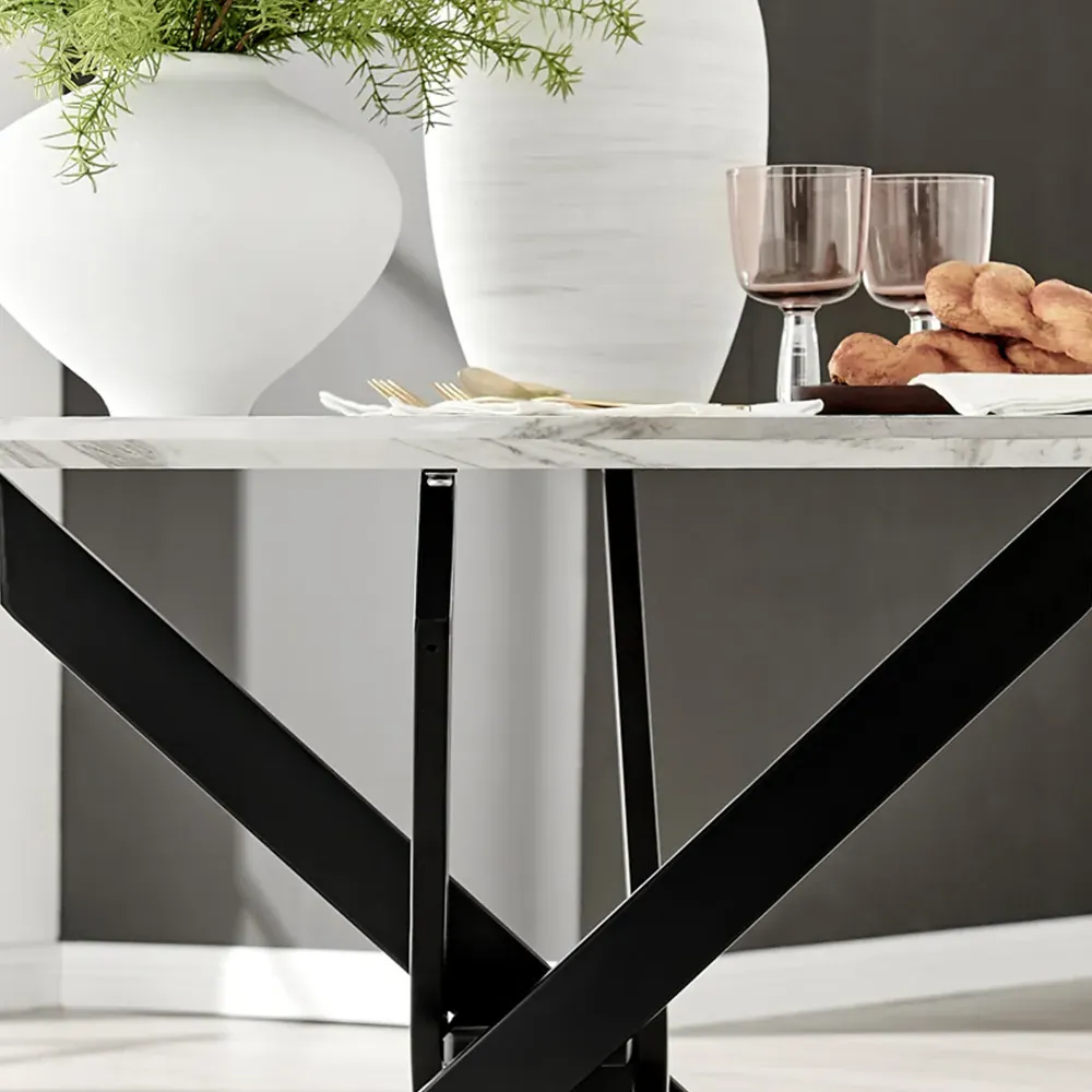 Arona 6-Seater Round Dining Table - White, Marble