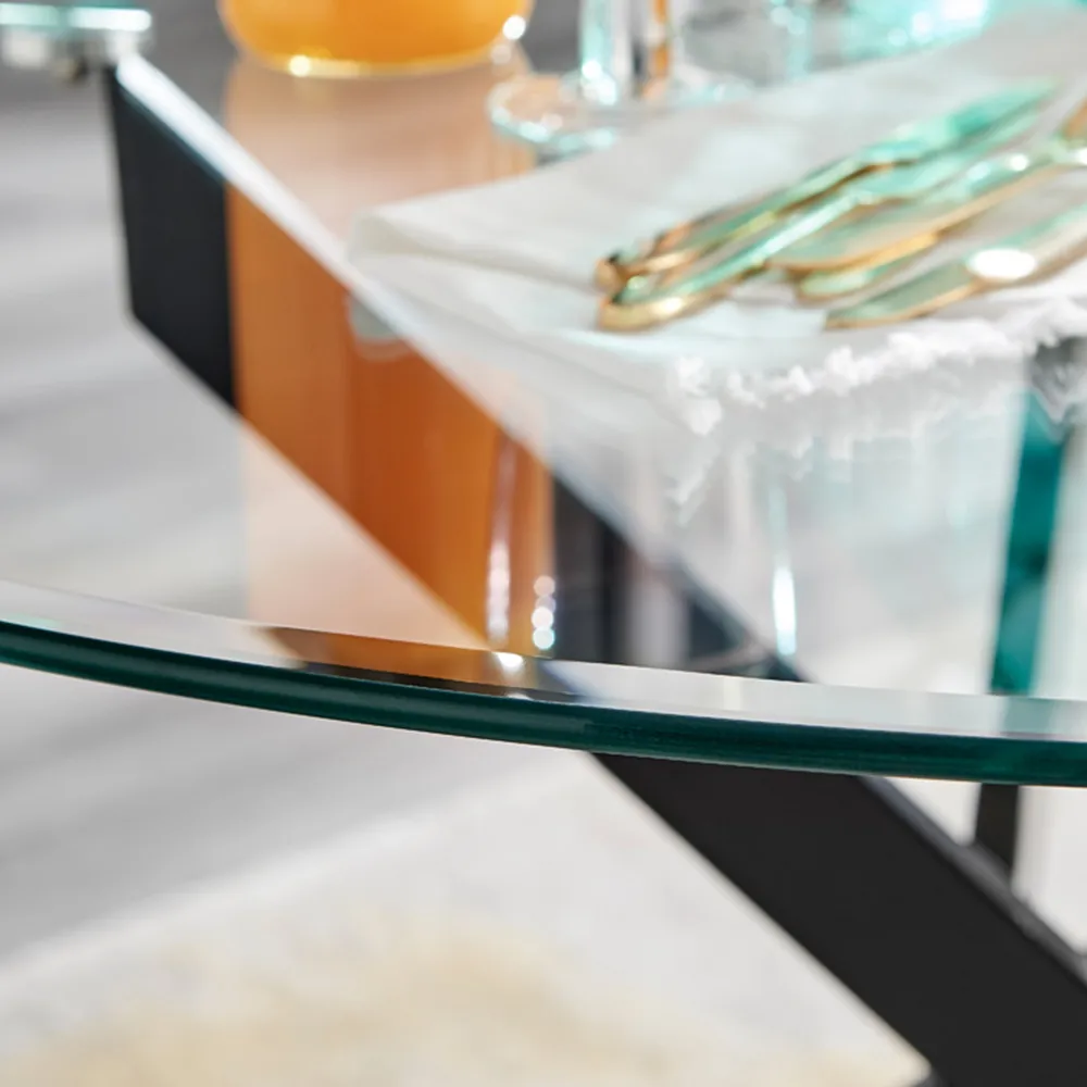 Arona 6 Seater Round Glass Dining Table - Black