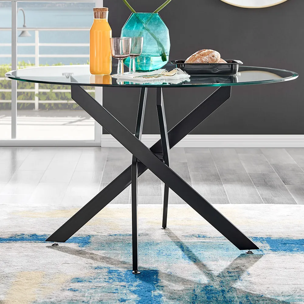 Arona 6 Seater Round Glass Dining Table - Black image