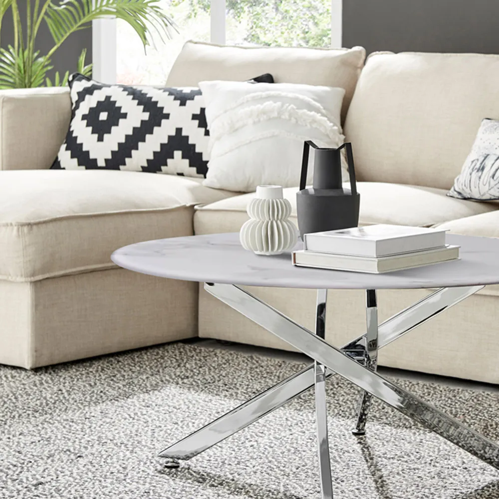 Arona Round Coffee Table - White, Glass