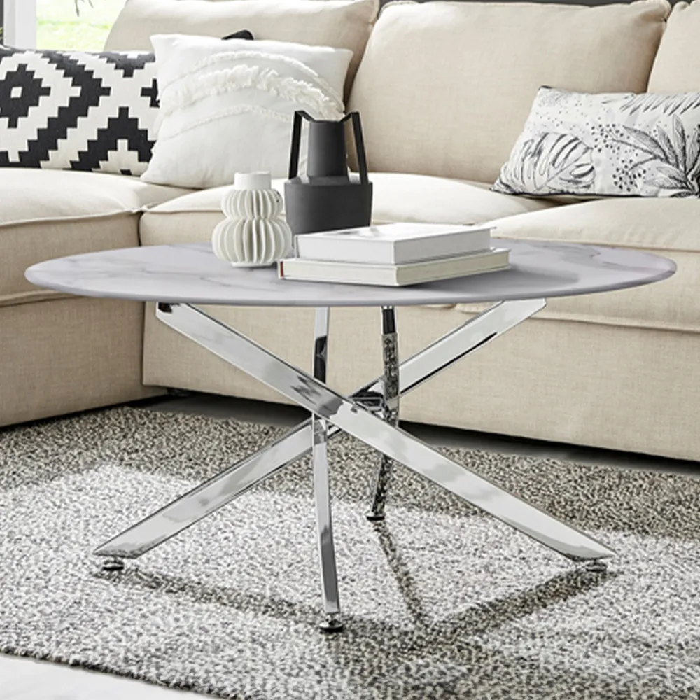 Arona Round Coffee Table - White, Glass