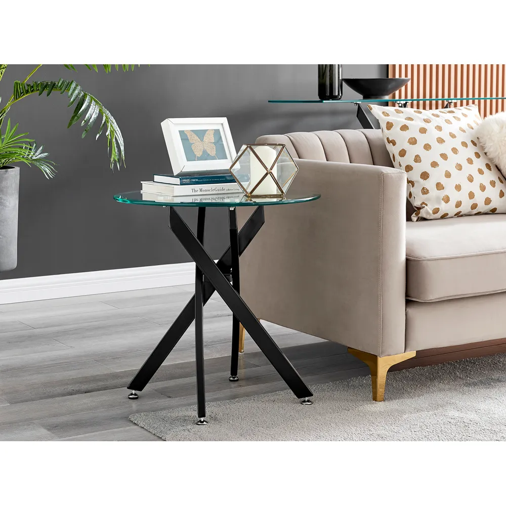 Arona Round Side Table - Black, Glass