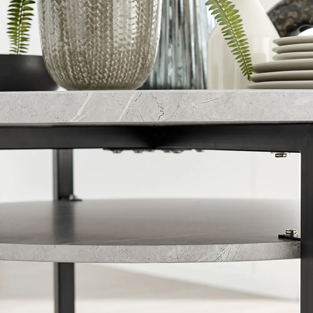 Ashley 4-Seater Round Dining Table with Storage - Grey, Concrete