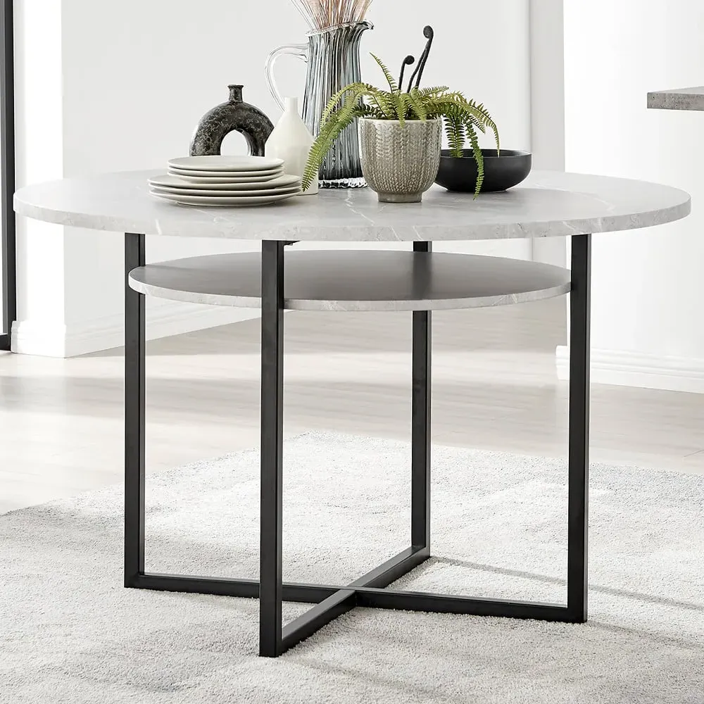 Ashley 4-Seater Round Dining Table with Storage - Grey, Concrete image