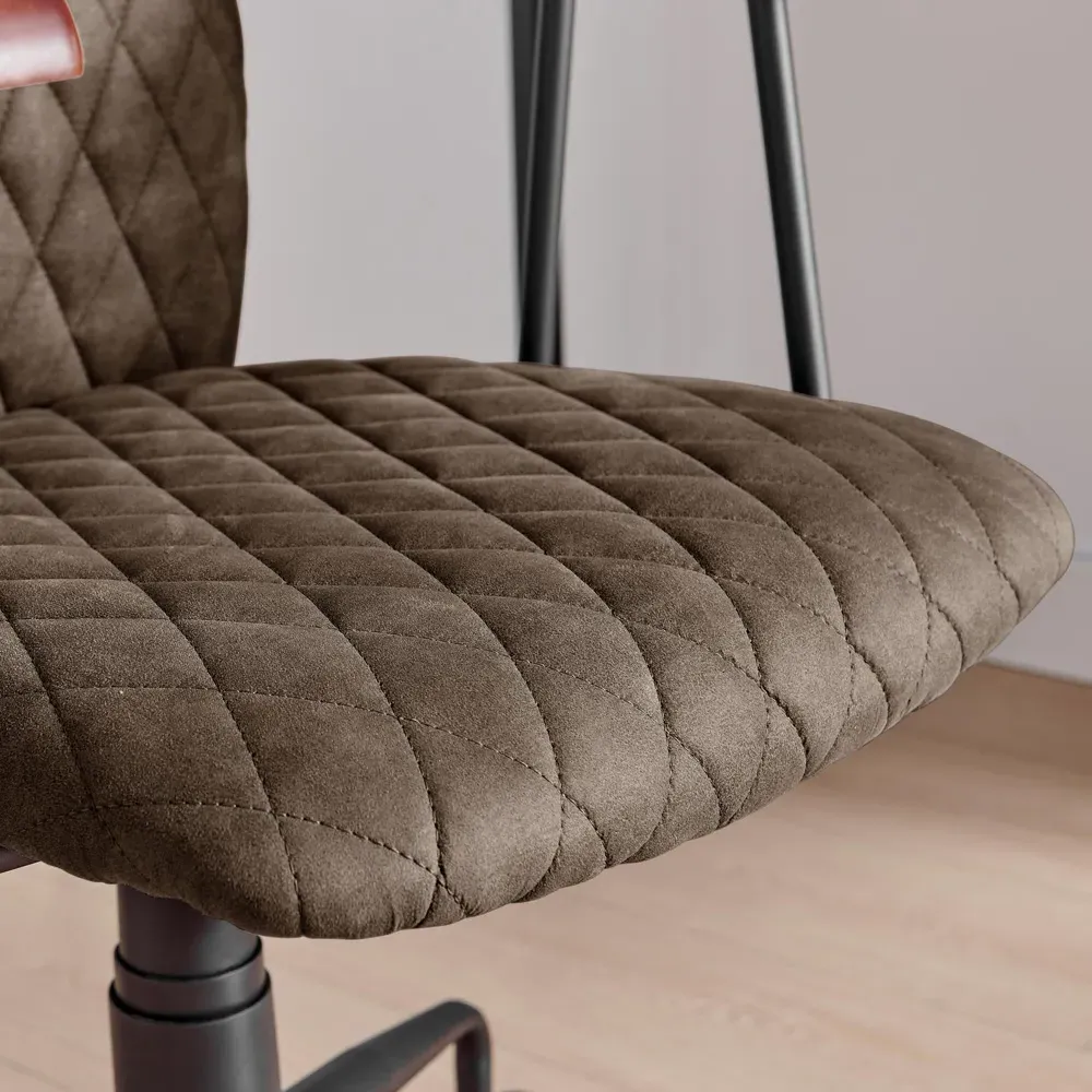 Avant Office Chair with Wooden Arms - Warm Grey, Faux Leather