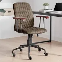Avant Office Chair with Wooden Arms - Warm Grey, Faux Leather