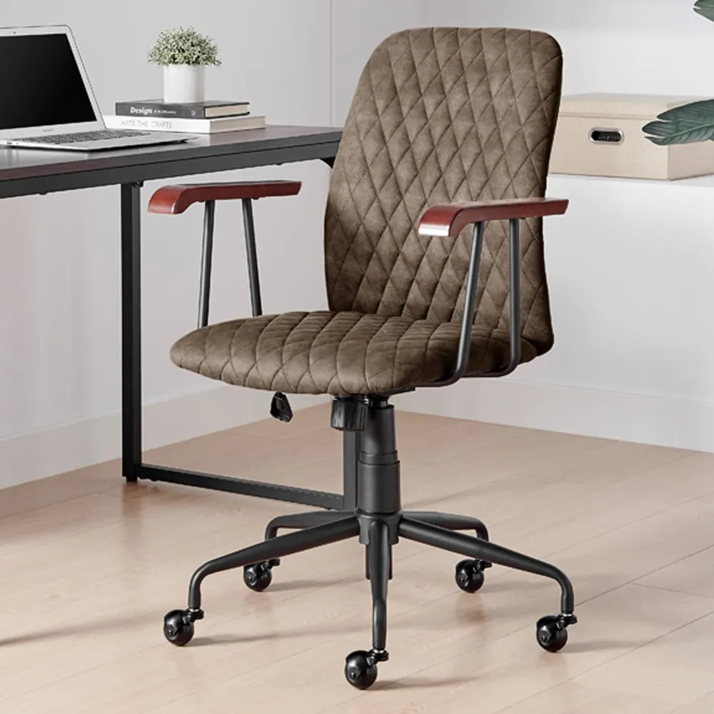 Avant Office Chair with Wooden Arms - Warm Grey, Faux Leather image