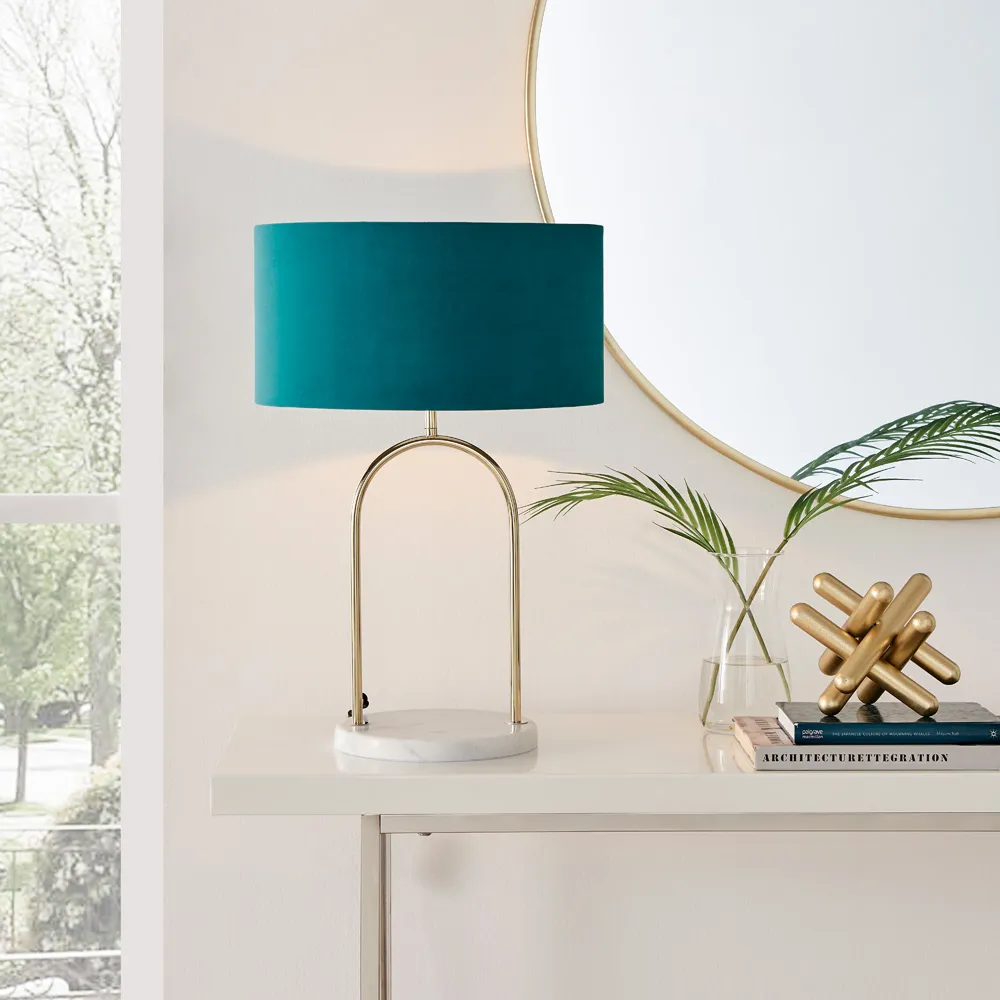 Avery Table Lamp - Teal, Velvet