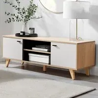 Billet 2 Door TV Unit with Storage - White, Oak Effect