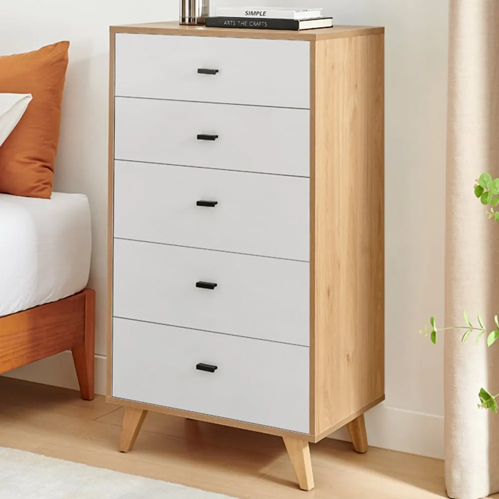 Billet 5 Drawer Chest of Drawers - White, Oak