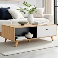 Billet Coffee Table with Drawers - White, Oak Effect
