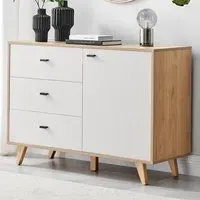 Billet Single Door 3 Drawer Sideboard - White, Oak