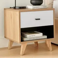 Billet Single Drawer Bedside Table - White, Oak
