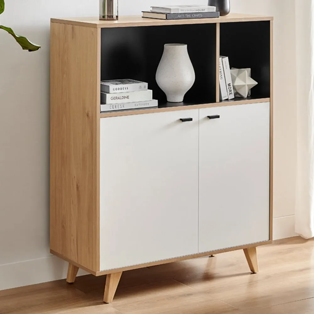 Billet Small Sideboard with Storage - White, Oak Effect