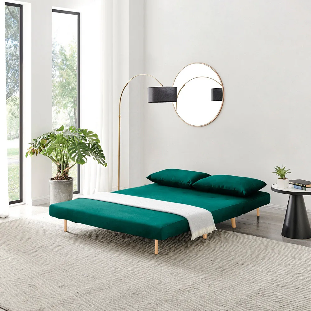 Billie 2-Seater Sofa Bed - Green, Velvet