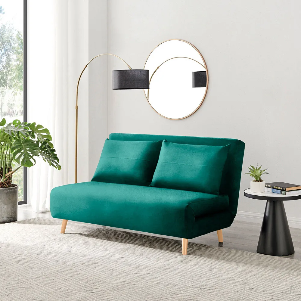 Billie 2-Seater Sofa Bed - Green, Velvet