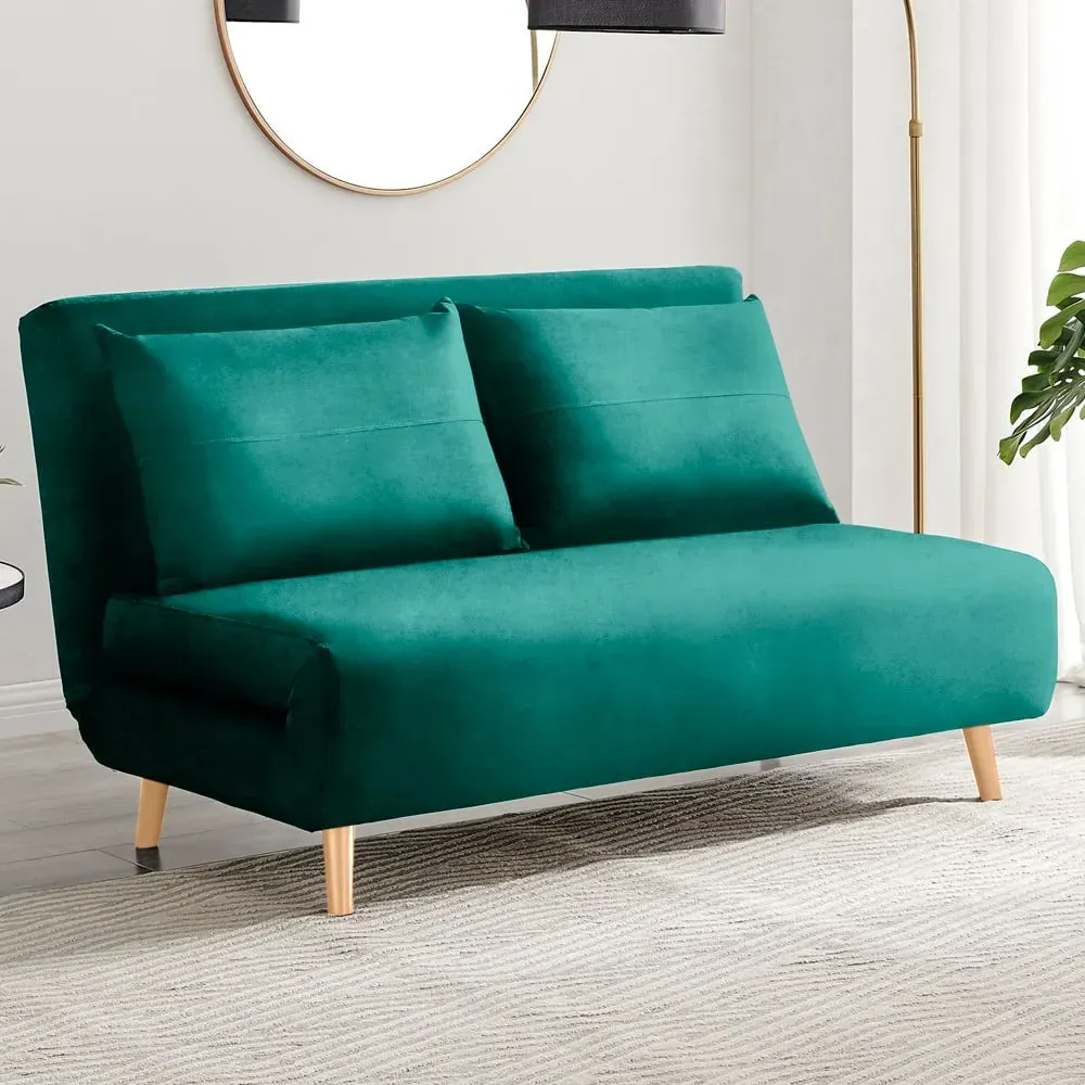Billie 2-Seater Sofa Bed - Green, Velvet