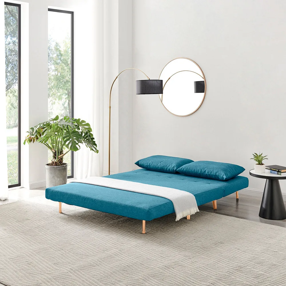 Billie 2-Seater Sofa Bed with Click-Clack - Blue, Fabric