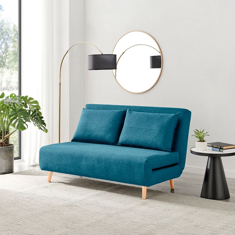 Billie 2-Seater Sofa Bed with Click-Clack - Blue, Fabric