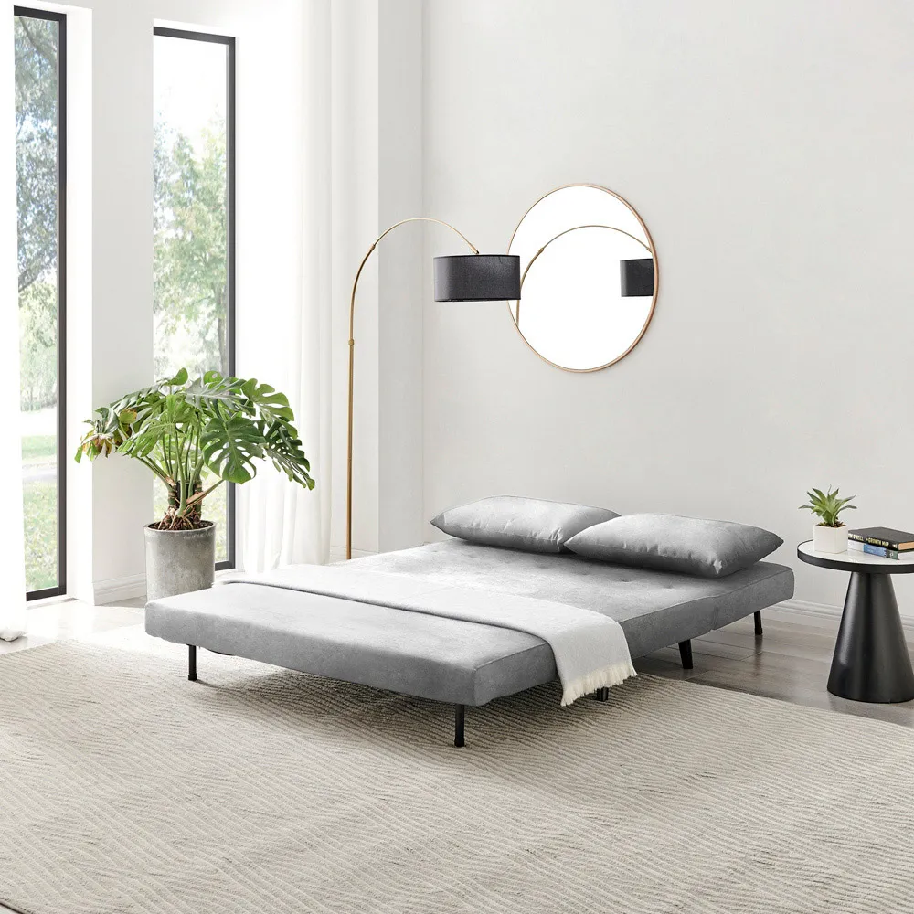 Billie 2-Seater Sofa Bed with Storage - Grey, Velvet