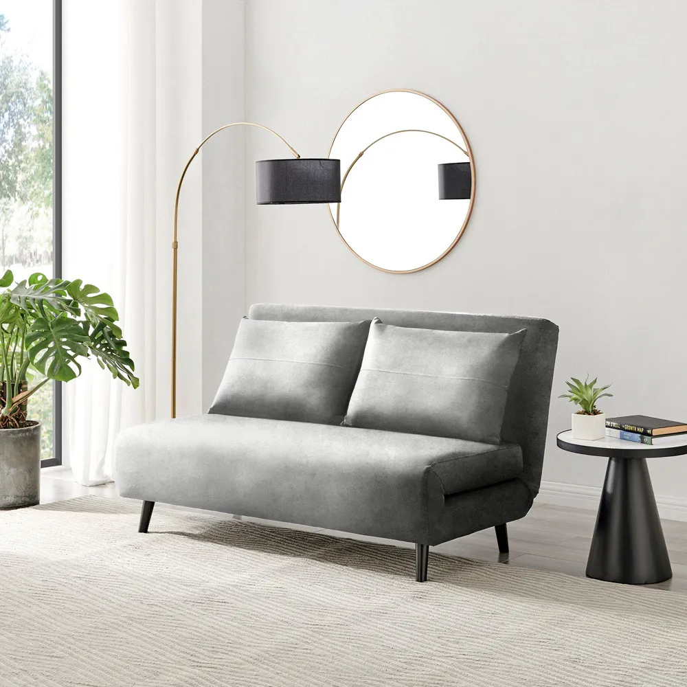Billie 2-Seater Sofa Bed with Storage - Grey, Velvet